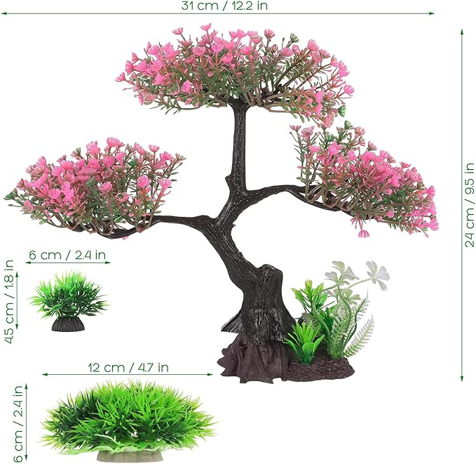 Milisten Artificial Aquarium Plants, Plastic Fish Tank Plants, Tall Fish Tank Decorations, Pink Cherry Blossom Tree Greenplant, Aquarium Decor Goldfish Betta Hides Accessories