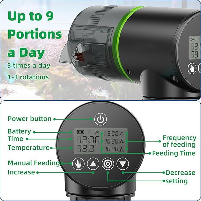 Aysoner Automatic Fish Feeder for Aquarium: Temperature Display Smart Fish Food Dispenser with Moisture-Proof for Betta Turtle Tank During Vacation