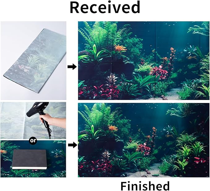 COMSUN 3 Pack Aquarium Background, 60x24 inches Polyester Aquarium Background, Cloth Fish Tank Background, Undersea Corals Sunshines & Rock Aquatic Plants