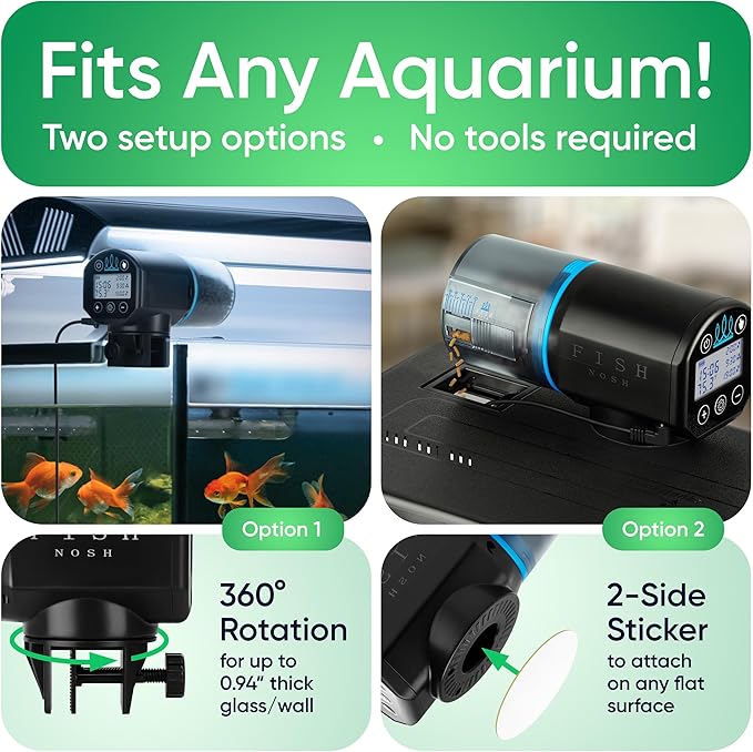 FISHNOSH Automatic Fish Feeder for Aquarium with Digital Thermometer - 2026 Auto Fish Food Dispenser Programmable, Vacation Feeder for Fish, Adjustable Portions, Auto Fish Feeder for Small & Big Tanks