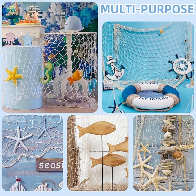 Fishing Net Decoration 79 x 39 Inch Natural Decorative Fish Net,Fish Netting for Decoration,Birthday Decorations Fishnet Decor,Decorative Fishing Nets for Wedding Beach Party