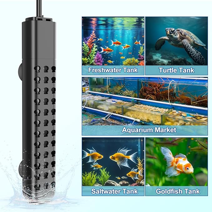 500W Aquarium Heater for 70-120 Gallon with Auto Shut-Off When Leaving Water—Submersible Fish Tank Heater, Dry-Burn & Overheat Protection, Explosion-Proof, Freshwater Saltwater Large Tank