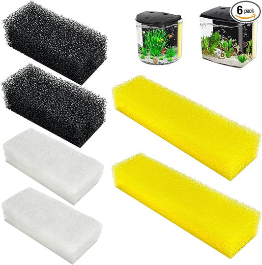 6-Pack Aquarium Filter Media Compatible with AQUANEAT 1.2 Gallon Small Betta Fish Tank Aquarium Starter Kit (Round, Rectangular & Desktop), Includes 4 Bio-Sponge Filters & 2 Foam Filters