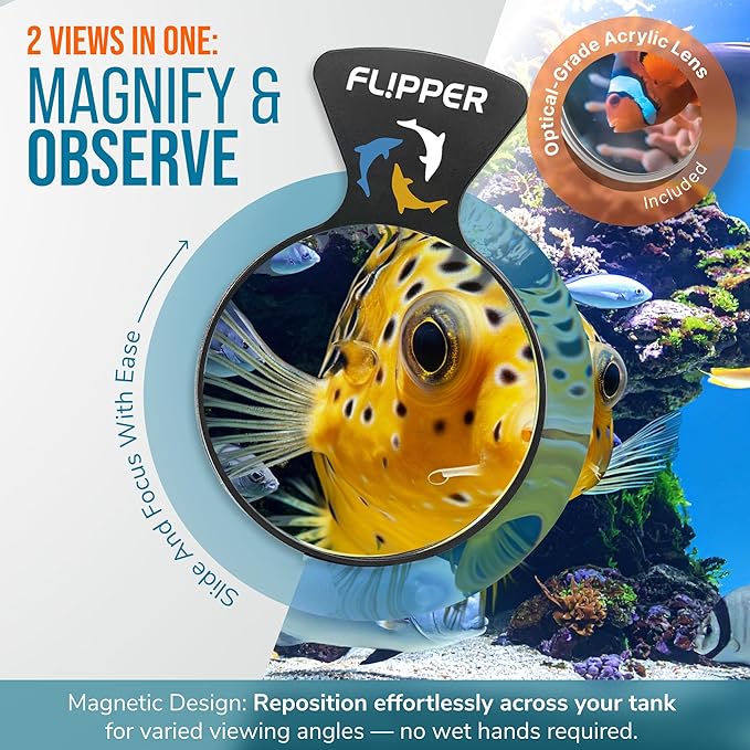 FLIPPER DeepSee Nano 3″ Magnetic Aquarium Viewer – Optical-Grade Magnifying Lens for Clear Underwater Viewing – Reef & Freshwater Tank Accessory for Fish, Coral & Aquascapes (Up to 3/8″ Glass) – Black