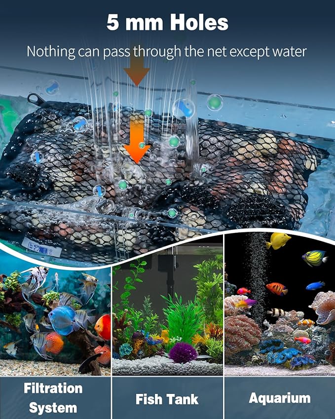 Pawfly 8 Pcs Aquarium Filter Media Bags, Fish Tank Coarse Mesh Bag with Plastic Zipper Soft Aquarium Mesh Bag for Activated Carbon, Bio Filter Balls, Filter Stones, Ceramic Rings(8" x 5.5")