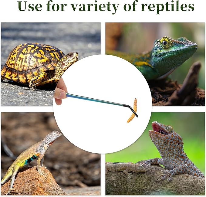 Reptile Feeding Tongs, Stainless Steel Lizard Feeding Tongs, Aquarium Curved Feeding Tweezers for Reptiles W/Rubber Tip, Terrarium Feeding Tongs for Gecko,10.63", Assorted Color