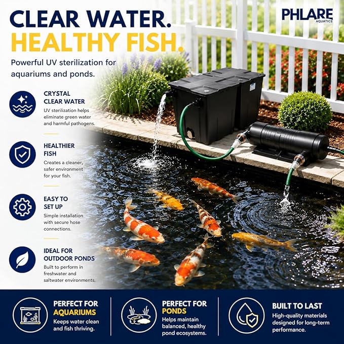 UV Aquarium Filter – 9W External UV Light for Fish Tanks & Ponds | Promotes Crystal Clear Water | Freshwater & Saltwater | Inline UV Clarifier for Aquariums