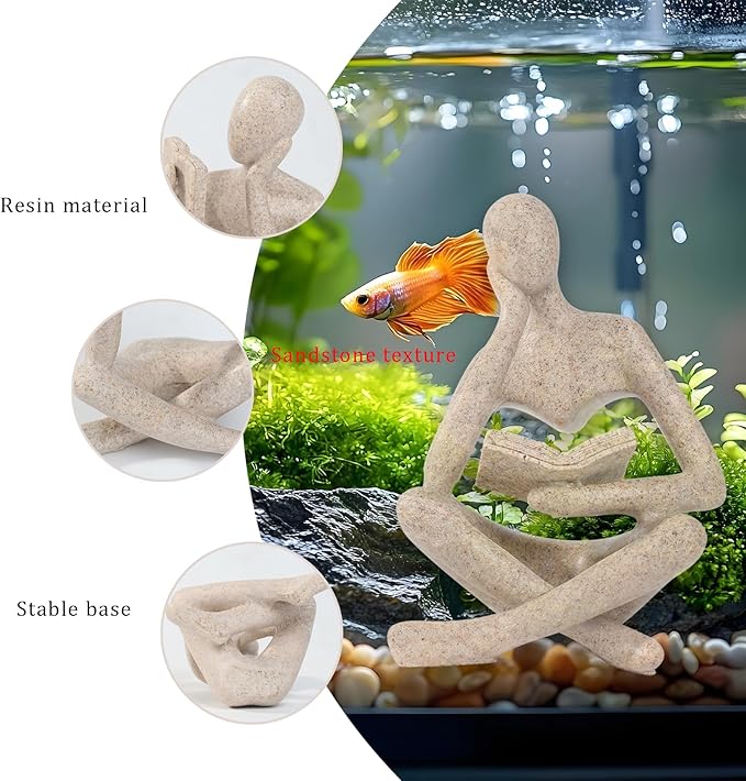 Fish Aquarium Decor Ornaments Minimalist Resin Sandstone Thinker Statue Fish Tank Decorations Small Accessories Abstract Home Decor Fish Toy for Betta Cichlid Goldfish Shrimps Hermit Crabs Turtle