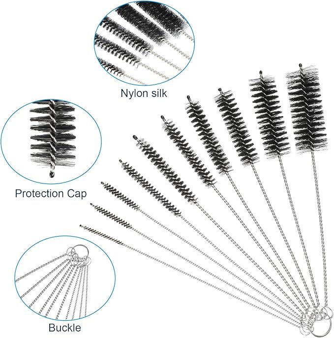 12 Pieces Aquarium Filter Brush Set Flexible Double Ended Hose Pipe Cleaning Stainless Steel Nylon Long Tube Cleaning Brush for Fish Tank Kitchen Glasses Drinking Straws Keyboard