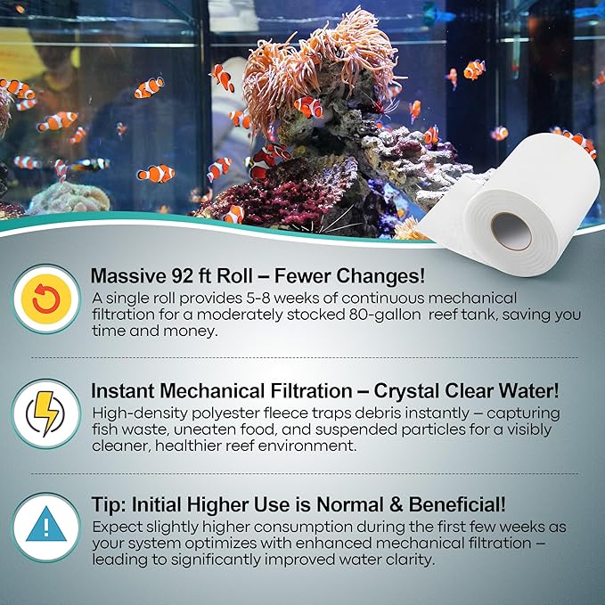 Dreyoo Replacement Fleece Roll Compatible with Reef 500, 92' Long x 4.45" High, High Efficiency Filtration for Reef Aquariums, Easy to Install and Use