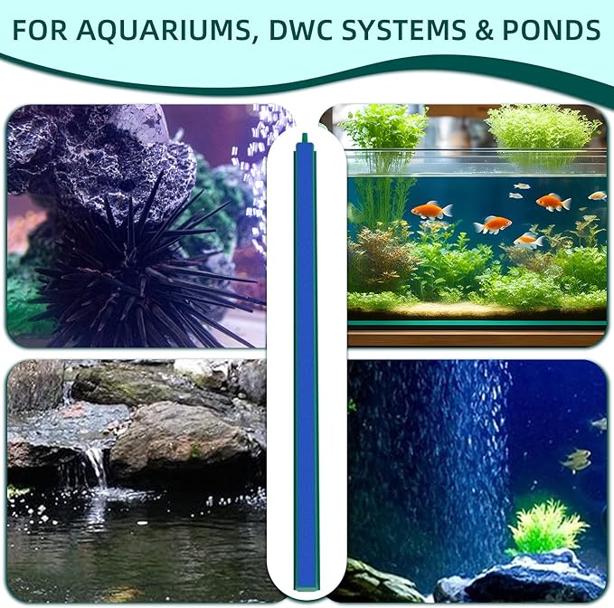 Saim Aquarium Air Stone Bar 2 Pack, 13.77 Inch Green & Blue Bubble Wand with 9.8ft Airline Tubing & Suction Cups for Fish Tank Oxygenation