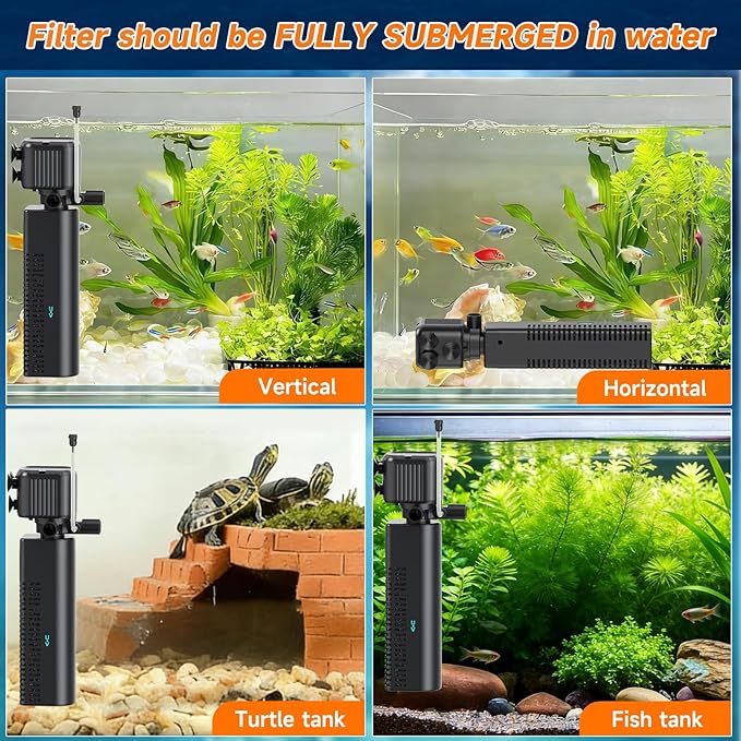 Aquarium Filter with UV, 450GPH for 40-150 Gallon Tanks, Submersible with Timer for Crystal Clear Water in Aquarium, Pond, Turtle Tank（25W ）