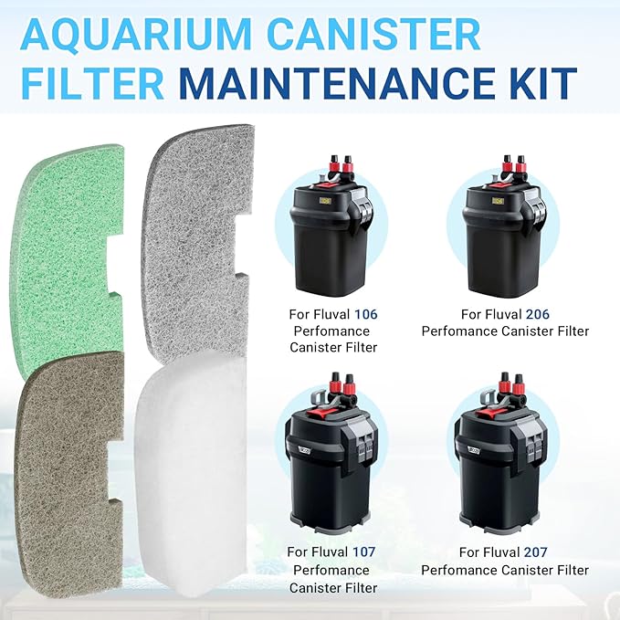 Canister Filter Maintenance Kit for Fluval 107 207 Canister Filter, Aquarium Filter Maintenance Kit 106 206 Pads