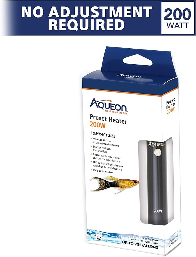 Aqueon Aquarium Fish Tank Preset Heater For Up To 75 Gallons, 200 Watts