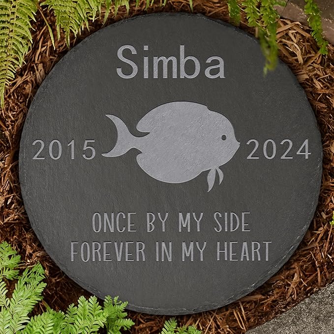 Personalized Pet Memorial, Fish Memorial Stone, Fish Tombstone, Fish Grave Marker, Fish Memorial Gifts, Fish Loss - Round