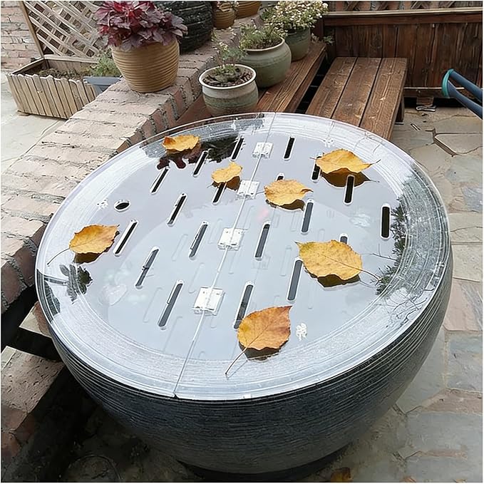 Clear Acrylic Lid for Round Aquarium, Cat Proof Fish Tank Top Cover, Cuttable Terrarium Anti-Jump Hood with Hole & Hinges, Folding Flip-top