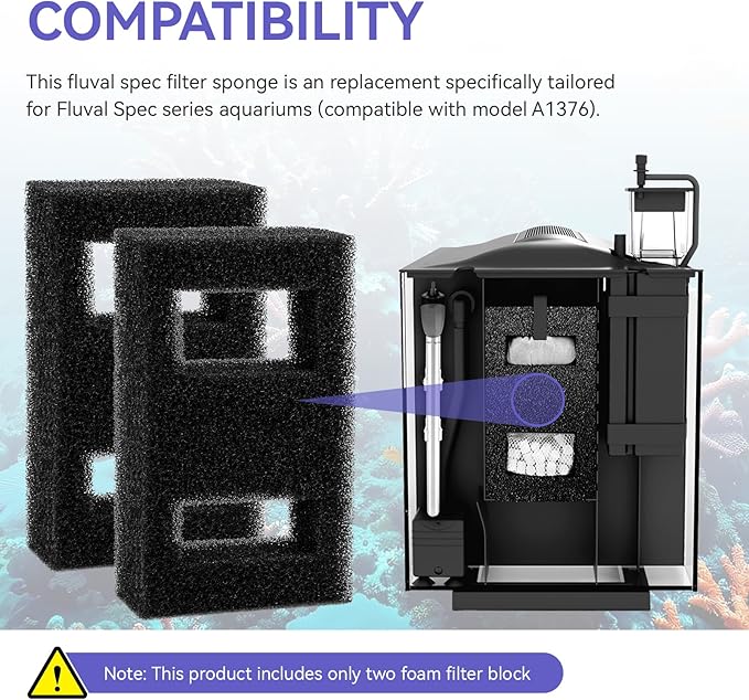 A1376 Spec Foam Filter Block Replacement for Fluval Aquarium Filter Media, for Fluval Spec Fish Tank - High Density Foam Block Insert Replacement for Large Breed Aquarium - 2 Pack