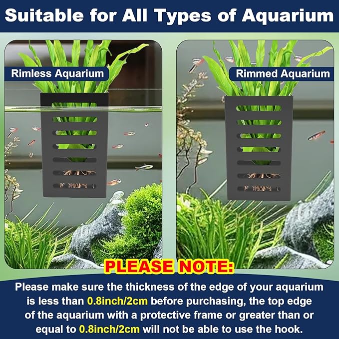 2Pack Aquarium Plant Holder Hanging Aquarium Planters with Hooks and Suction Cups Aquarium Planter Cups Fish Tank Plant Holders for Aquatic Plant Cultivation, Aquascape Decoration