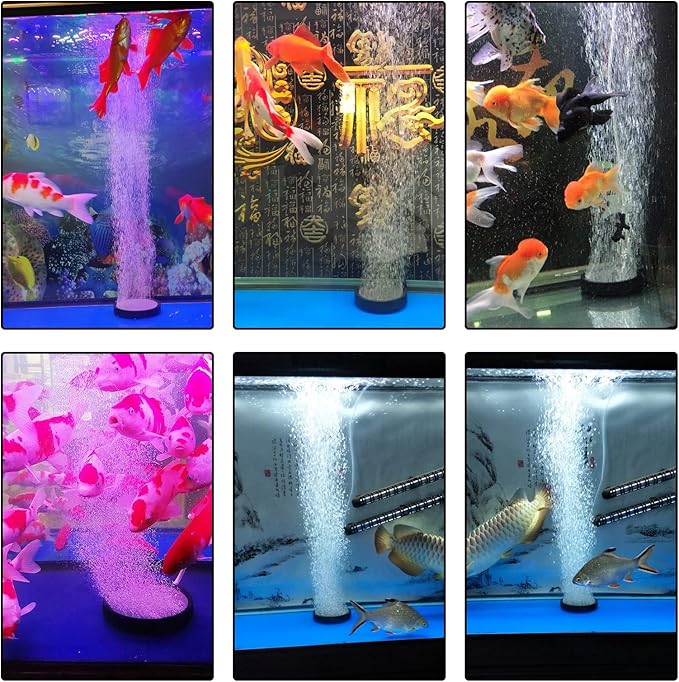 Hamiledyi 4.2 Inch Air Stone Disc Kit 6 Pieces Round Bubble Diffuser Fish Tank Bubbler with Suction Cups for Oxygenation in Fresh/Saltwater Tank, Ponds, Hydroponic as Decorative Airstone for Aquariums