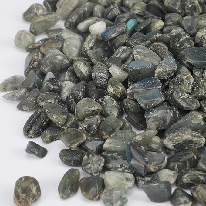 gemshan 2lb/910g Labradorite Stone Chips Crushed Irregular Rock for Fish Tank Aquarium Gravel Flowerpot Decoration