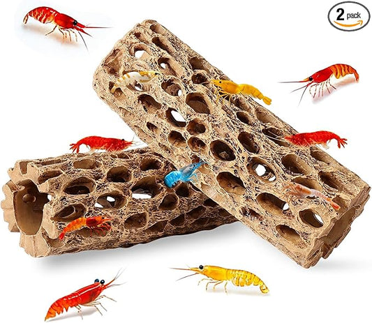 6“ Resin Cholla Wood Aquarium Décor Wood- Realistic Shrimp Hideout & Climbing Toy (6" L×2”Dia, 2pcs)