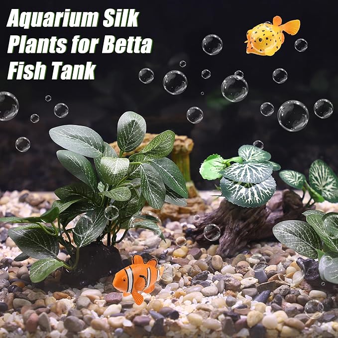 Aquarium Plastic Plants, Driftwood Betta Silk Plants, Silk Plants Aquarium Set Decor, Silk Aquarium Plants for Betta Fish (Green, 3pcs)