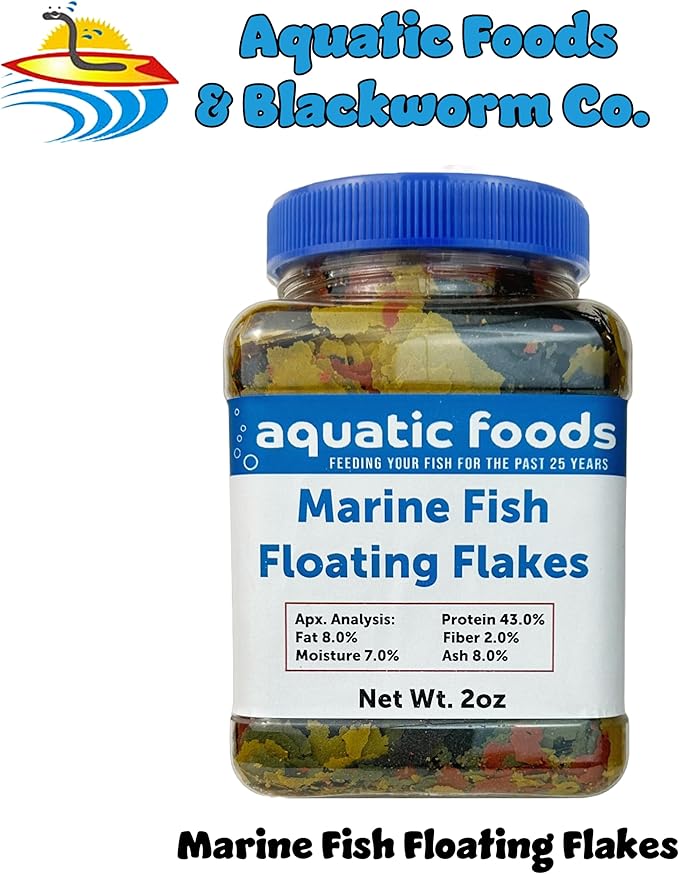 Marine Fish Premium Flakes for All Marine & Tropical Fish. Aquatic Foods Premium Flakes…2oz Small Jar