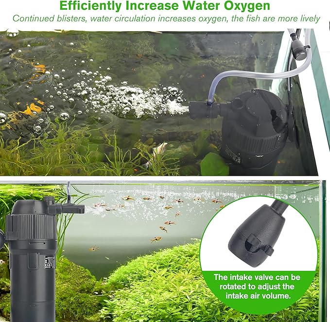 hygger 4-in-1 Submersible U-V Filter Pump, Internal Green Water Killer with Timer, 210GPH 8W Adjustable Fish Tank Filter, Increase Oxygen for 40-80 Gallon Aquarium Tank