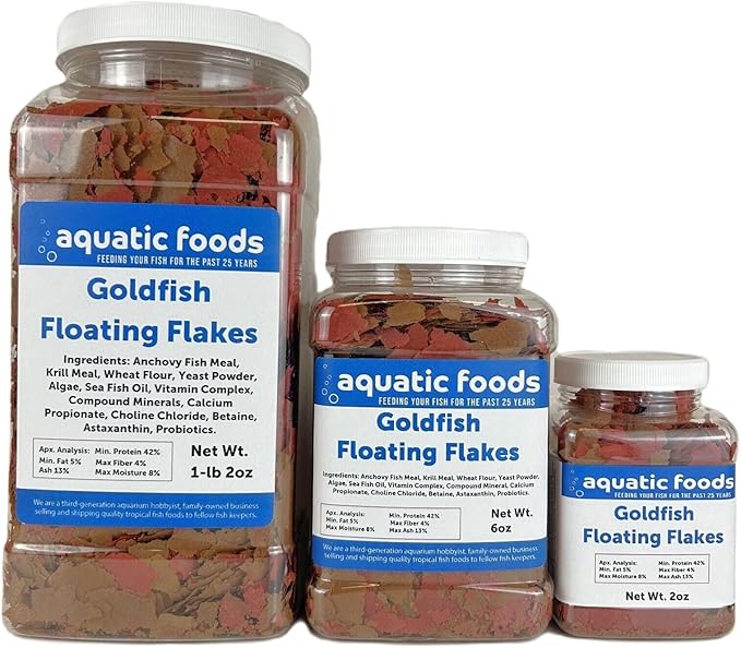Goldfish Flakes, 42% Protein Color Enhancing and Spirulina Flakes for Aquarium & Pond Goldfish, Koi and All Pond Fish...WL 6oz Med Jar