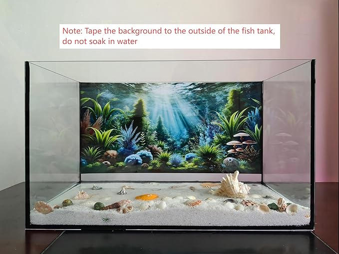 Fantasy Water Plants Aquarium Background Blue Green Plants Fish Tank Background 30x18 Inches PVC Glass Container Decoration with Tapes
