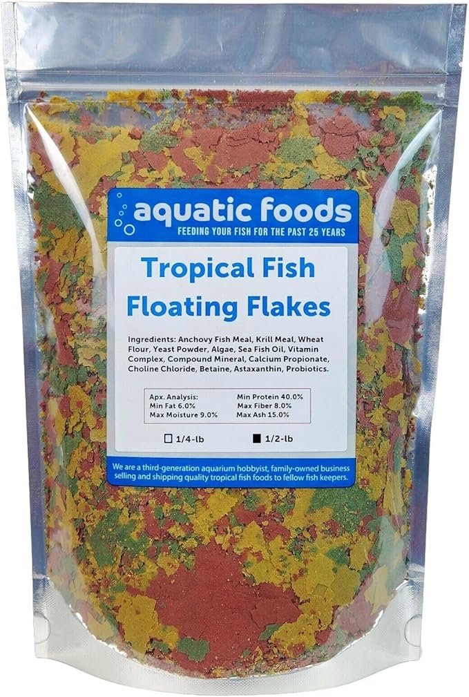Tropical Fish Flakes, Mix of Krill, Color Enhancing, Spirulina Flakes for Cichlids, Angels, Tetras, Guppies. 12-Type Pellet Mix & 4-Type Wafers Included...WL 1/2-lb Foil Bag