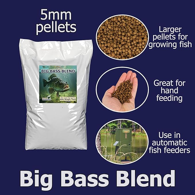 Natural Waterscapes Big Bass Blend Game Fish Food 20 lb | 5 mm Large Floating Pellets (20 lb)