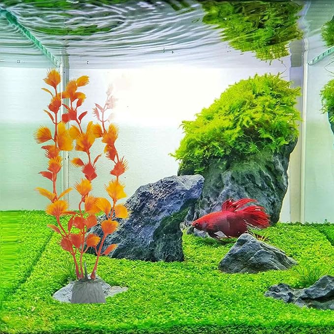 6PCS 10 Inches Tall Orange Seaweed Grass Artificial Aquarium Plants, Plastic Fish Tank Decorations for Freshwater and Saltwater Tanks