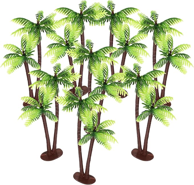 NUOBESTY Fake Palm Tree Small Coconut Tree Cake Topper Decoration DIY Plant Pots Bonsai Sand Table Aquarium Miniature Landscape Figurines 12pcs