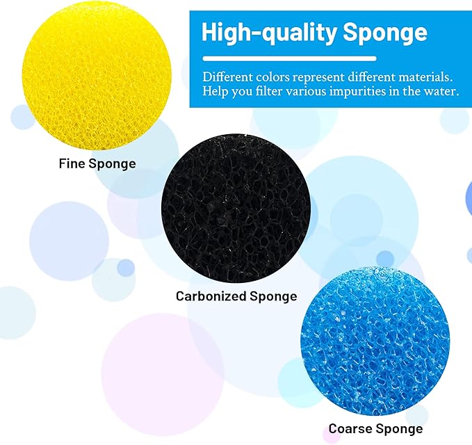 8 Pack Replacement Filter Sponges Compatible with Kulife Aquarium Filters, 2 Coarse Sponge, 4 Carbonized Sponge, 2 Fine Sponge