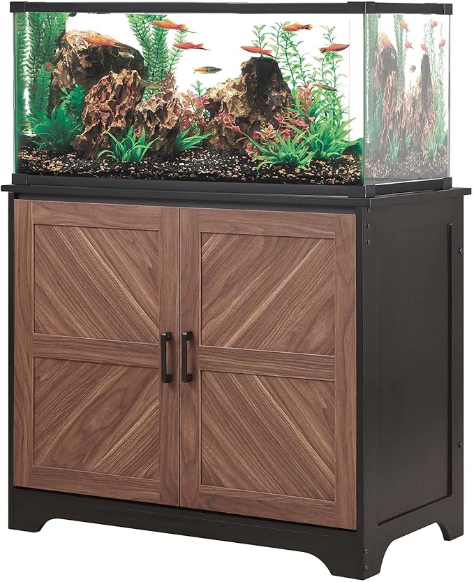 unipaws 20-40 gallon Fish Tank Stand , Aquarium Stand with Storage Cabinet, Wooden Tank Stand for Turtle Tank, Reptile Terrarium, Walnut and Black