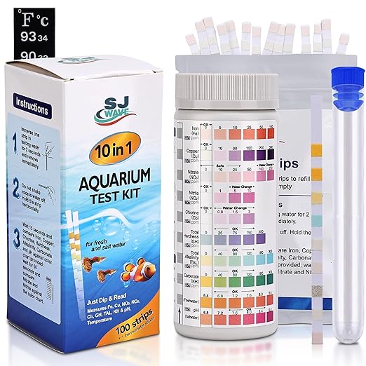 10 in 1 - Aquarium Test Strips | 100 Fast & Accurate Strips | Fish Tank Aquariums Water Test Kit & ebook | Aquarium Thermometer | Fish Tank Water Testing Kit for Fresh & Saltwater | Versatile Usage