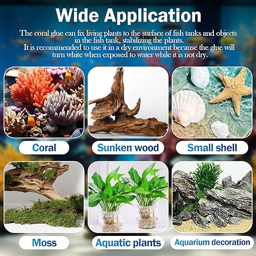 Aquarium Glue Fish Safety, Clear Reef Glue Gel for Plants, Moss, Coral, Rocks, Stone, and Wood, Freshwater and Saltwater Aquascape
