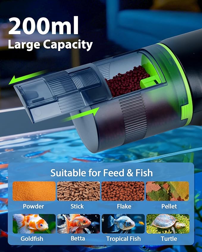 WiFi Automatic Fish Feeder for Aquarium: App-Controlled Auto Feeders for Tank Turtle Pond Betta with Water Temperature Monitoring & Alarm, Timed Auto-Feeding for Flake Pellet Vacation Weekend