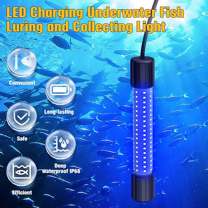 Underwater Fishing Blue Light Compatible with DeWalt 20V Battery,1300 Lumens,LED Light for IP68 Waterproof Submersible Fish Attractor Light for Night/Ice/Boat Fishing(no Battery)