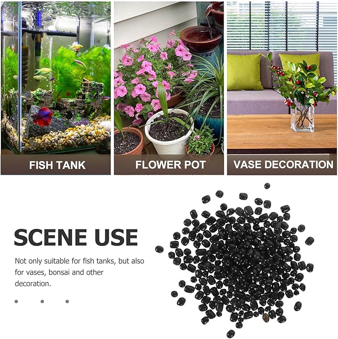 Healifty Black Aquarium Gravel Fish Tank Rocks 3-5mm Glass Beads Decorative Landscaping Stones for Vase and Aquatic Pets Tank Bottom Sand
