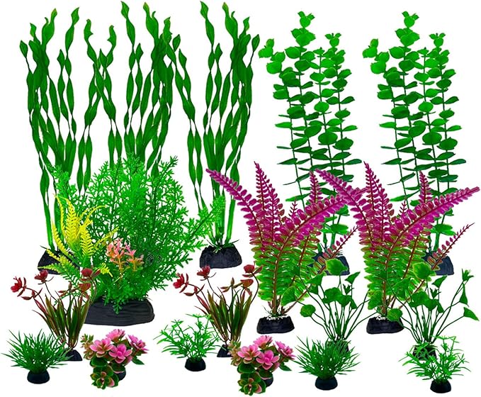 Artificial Aquarium Plants,18 Pcs Fish Tank Plants Decorations Aquarium Grass Decor Plastic Plants,Betta Fish Tank Accessories,Small to Large,Tc1803