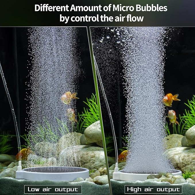 Fish Tank Air Pump Kit - Aquarium Ultra-Quiet Adjustable Air Pump with 2 Pcs 6 Inch Air Stones Oxygen Bubbler