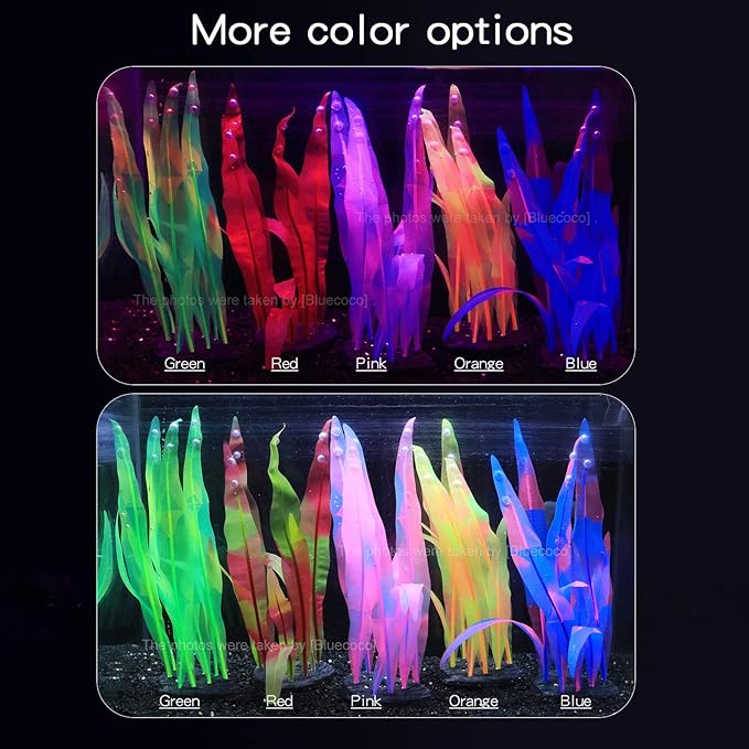 Soft Silica Gel Moves Naturally with Water Flow, Aquarium Decorations Glow in The Dark, Glowing Coral Ornaments for Fish Tank Decorations (Green, Kelp)