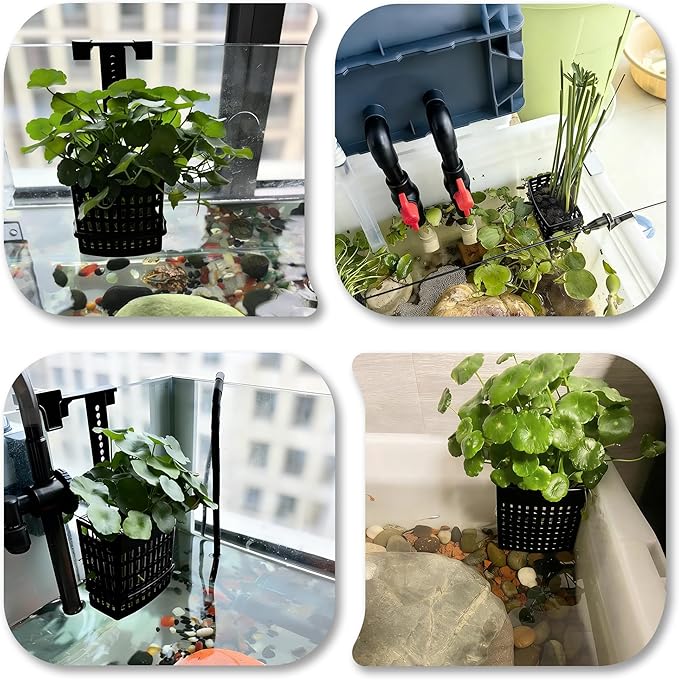2 Pack Upgraded Adjustable Aquarium Plant Holder, Top Hanging Design Fish Tank Plant Holder, Adjustable Width Height, Fits Tank Edges up to 2.3 in, for Aquaponic Plants and Aquascape Decoration, Black