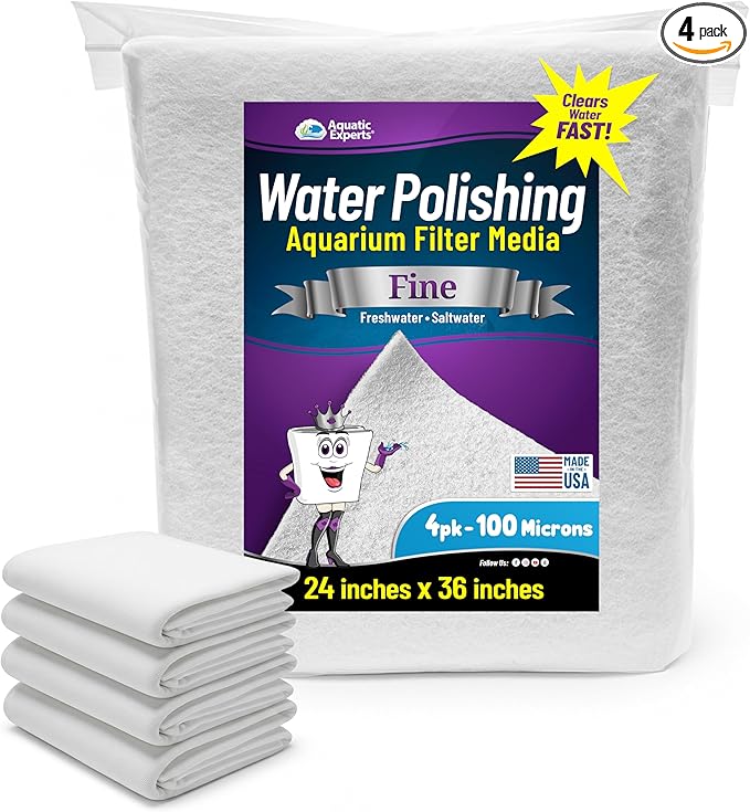 Aquatic Experts Aquarium Polishing Filter Pad, Water Polishing Pad for Aquarium Filters, Filter Floss for Fish Tank Filters, (100 Micron, 24" x 36" - 4 Pack)