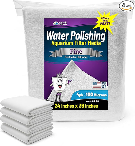 Aquatic Experts Aquarium Polishing Filter Pad, Water Polishing Pad for Aquarium Filters, Filter Floss for Fish Tank Filters, (100 Micron, 24" x 36" - 4 Pack)