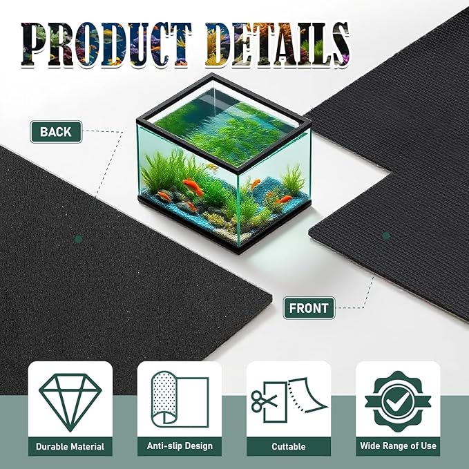15 x 30 x 0.2 Inches Aquarium Leveling Mat, 2PCS Neoprene Non-Slip Shockproof Fish Tank Pad Waterproof Textured Surface for Uneven Surfaces Durable Fish Tank Mat with Easy-Cut Edges