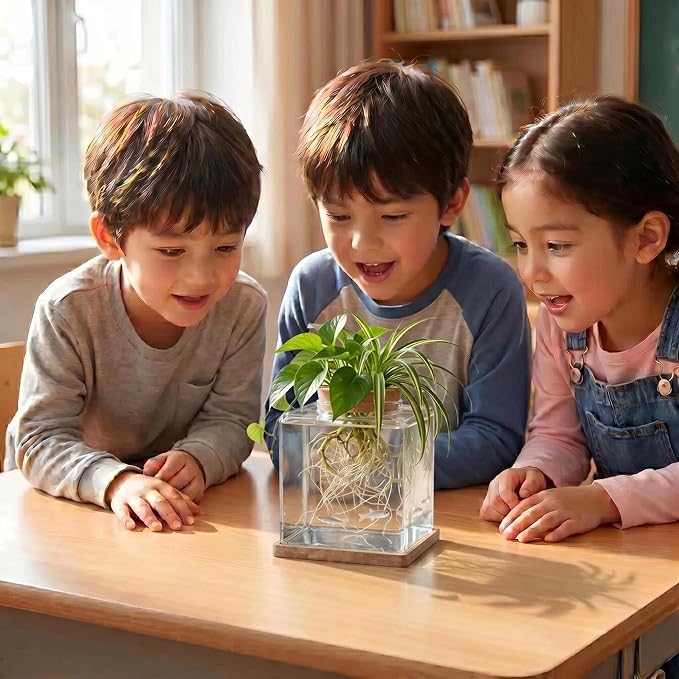 Desktop Betta Fish Tank with Wood Lid and Bamboo Stand Small Fish Bowl Glass for Beta Fish Hydroponic Plant Terrarium Aquarium Starter Kit 0.5 Gallon