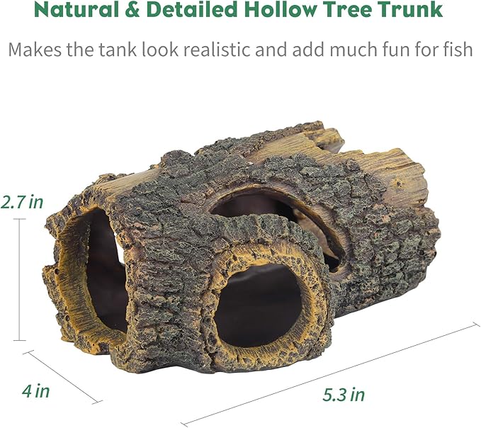 Uniclife Resin Hollow Tree Trunk Betta Log Aquarium Decorations Ornament Fish House Cave Wood House Decor for Small and Medium Fish Tank